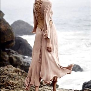 Free People nude Lace Up Back Ruffle Swing Hem